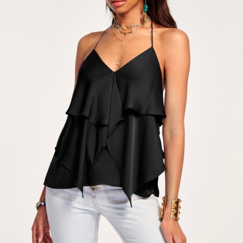 NWT Ramy Brook Elegant Black Kassidy Halter Top Size Large